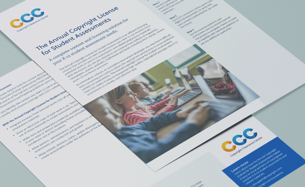 image of CCC's Annual Copyright License for Student Assessments collateral sheet