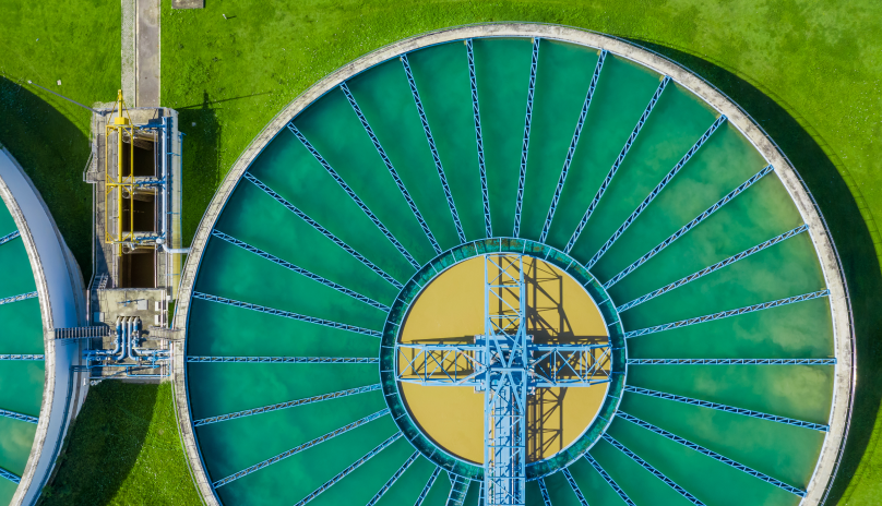 overhead view of industrial chemical tanks