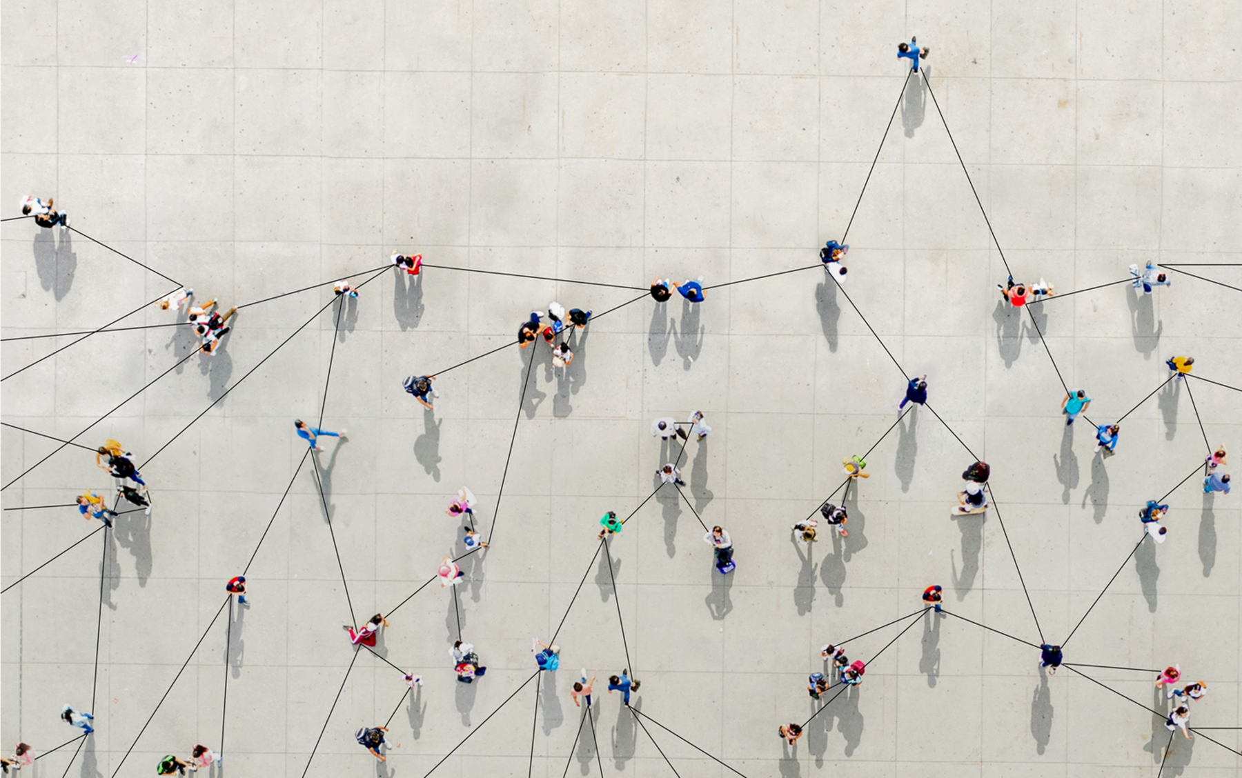 overhead view of crowd connected like network