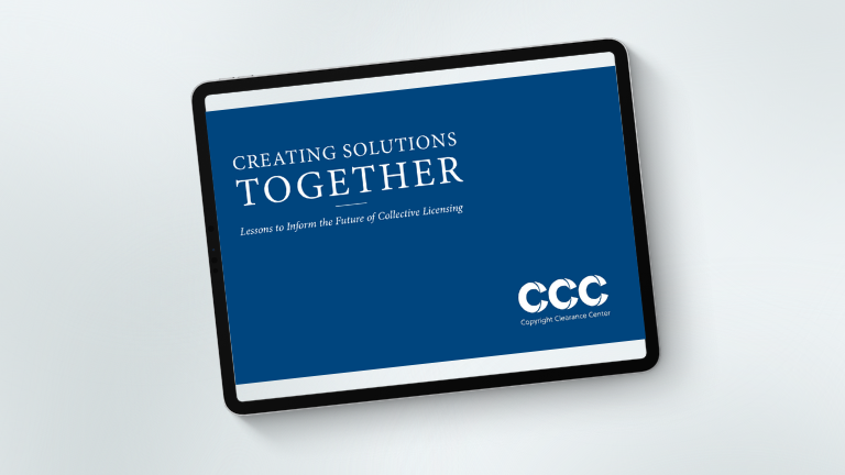 Image of CCC eBook on tablet "Creating Solutions Together"