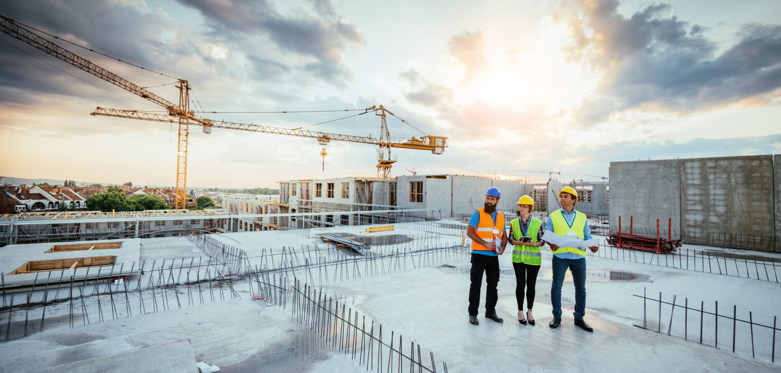 Employees working on construction site