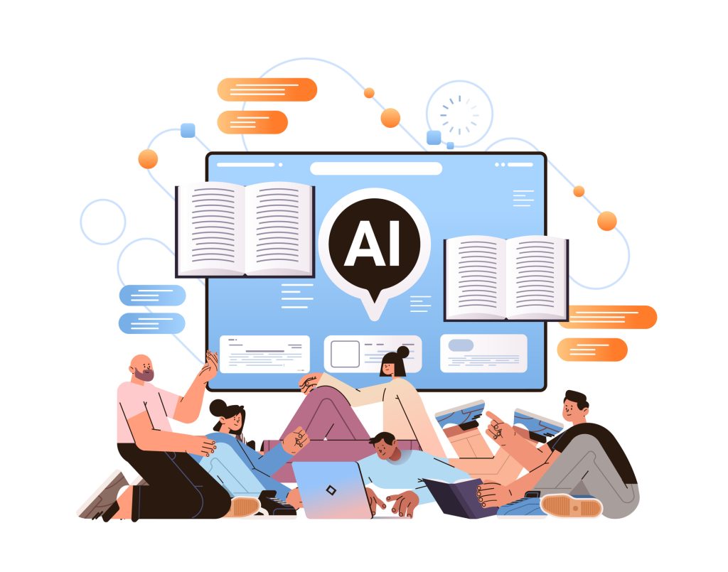 group of employees working on AI technology