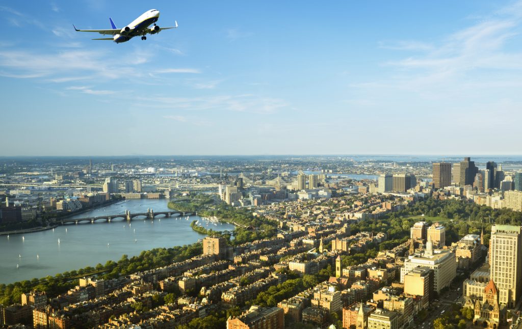 plane over coastal Boston massachusetts