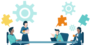 knowledge management workers discussing