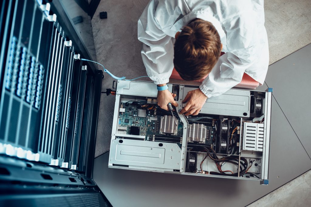 working on technological computer