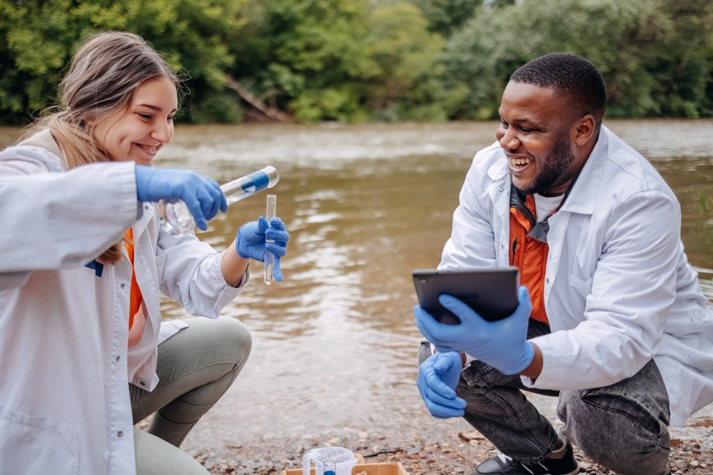 biologists studying in the river