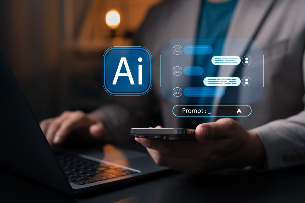 employee using laptop and generative AI