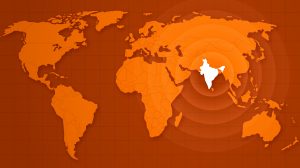 map of the world with a highlight on india