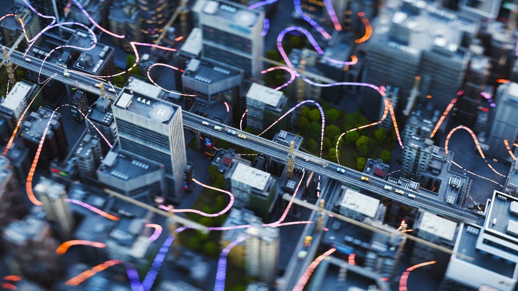 AI telecommunications chain through a city