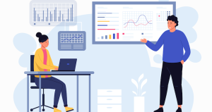 business intelligence employees presenting findings at work