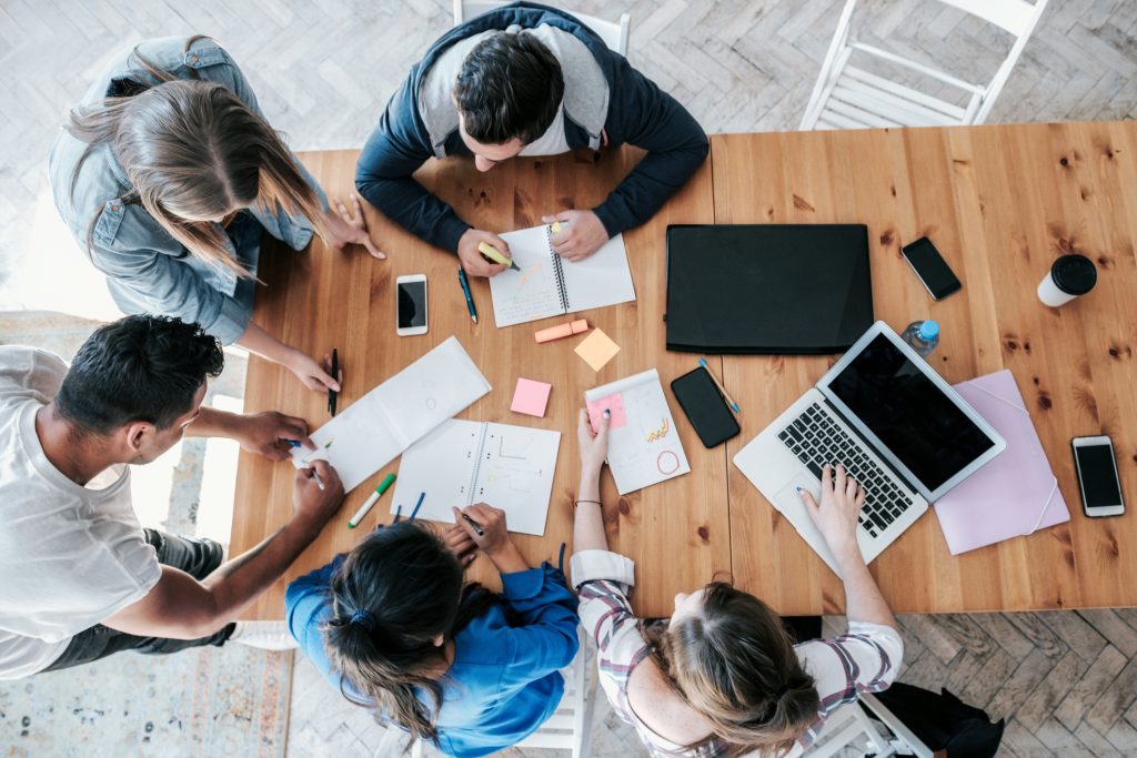 employees around desk