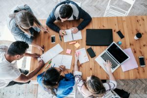 employees around desk