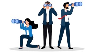 three employees searching