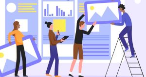 employees working together building